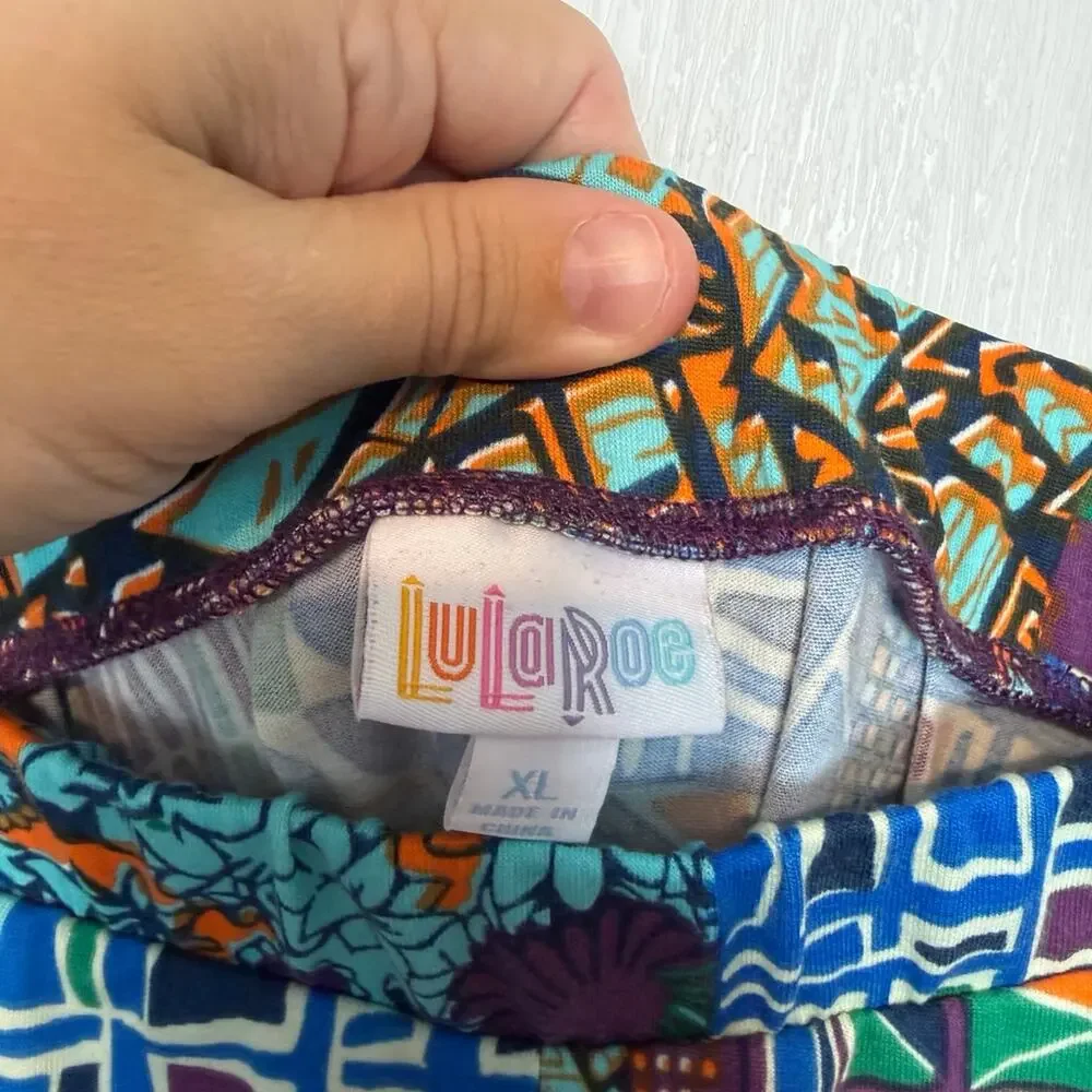 LuLaRoe Madison Multicolor Patchwork Geometric Floral Skirt XL